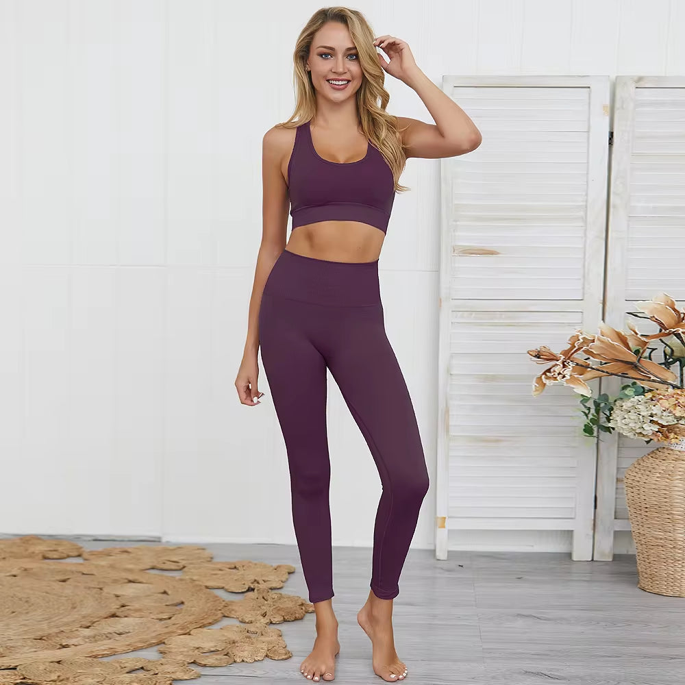 2Pcs Seamless Hyperflex Workout Sport Outfits for Women Sportswear Athletic Clothes Gym Long Sleeve Crop Top High Waist Leggings